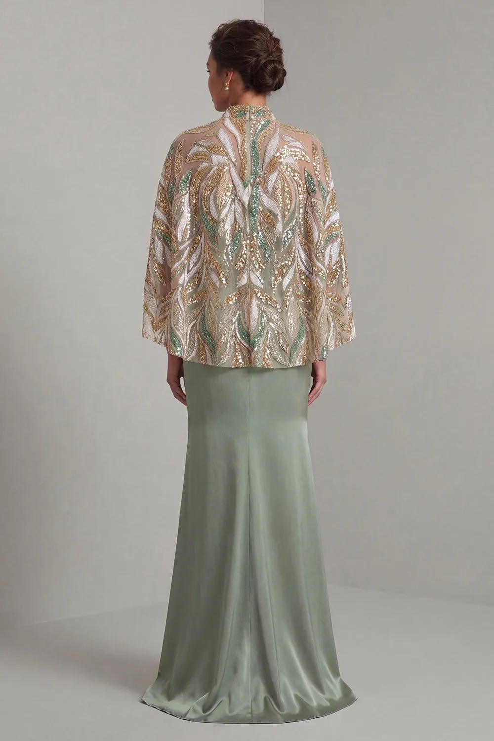 Light Green Satin Mermaid Mother of the Bride Dress with Detachable Cape sold by Zapaka product image thumbnail 2