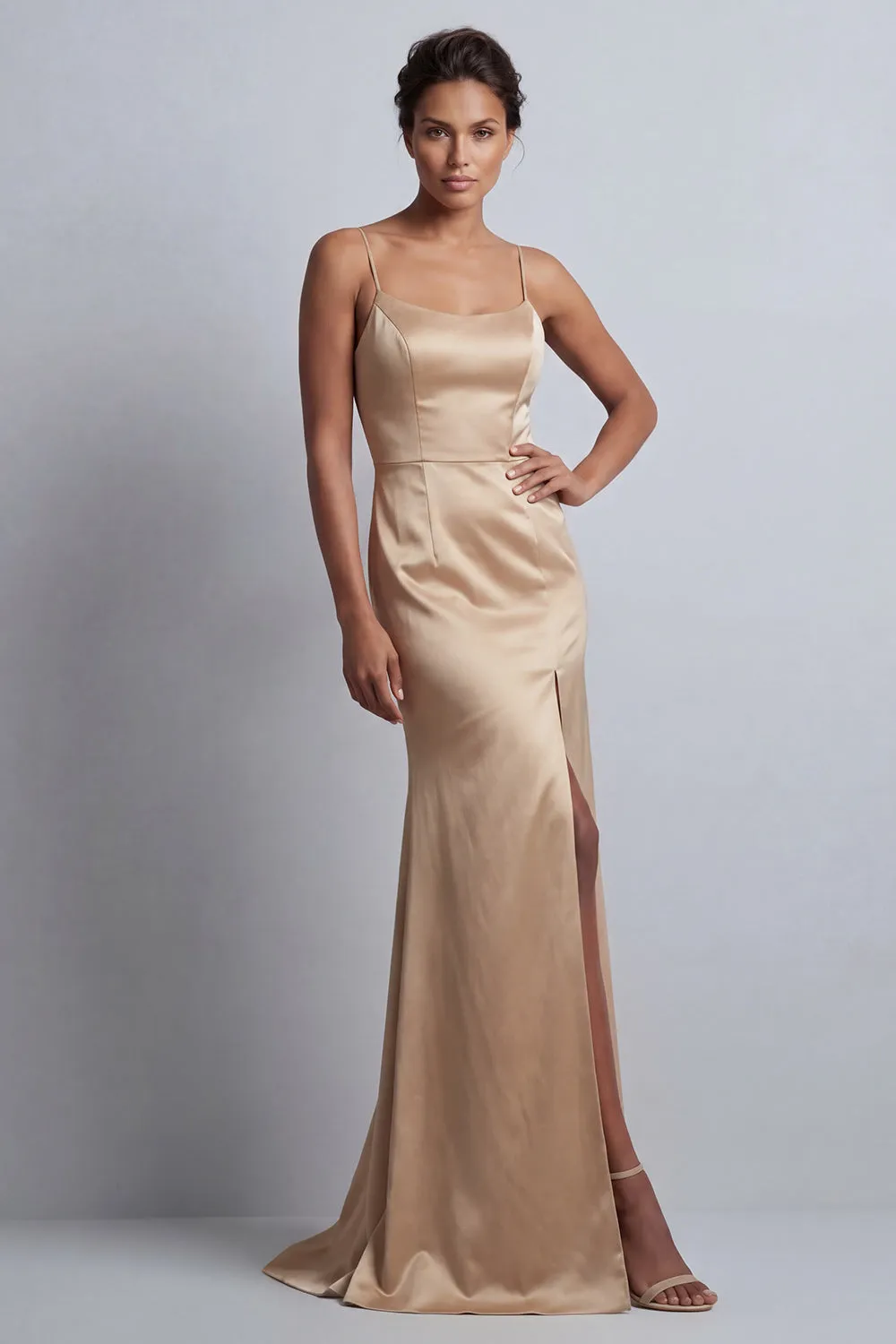 Champagne Mermaid Satin Mother of the Bride Dress with Detachable Cape sold by Zapaka product image thumbnail 4