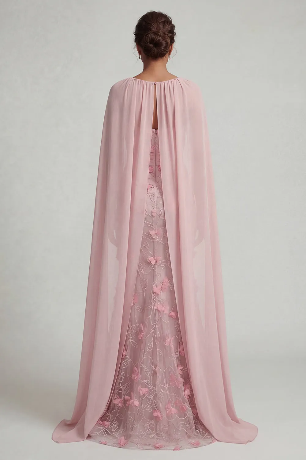 Strapless Pink Mermaid Floral Mother of the Bride Dress with Detachable Cape sold by Zapaka product image thumbnail 2