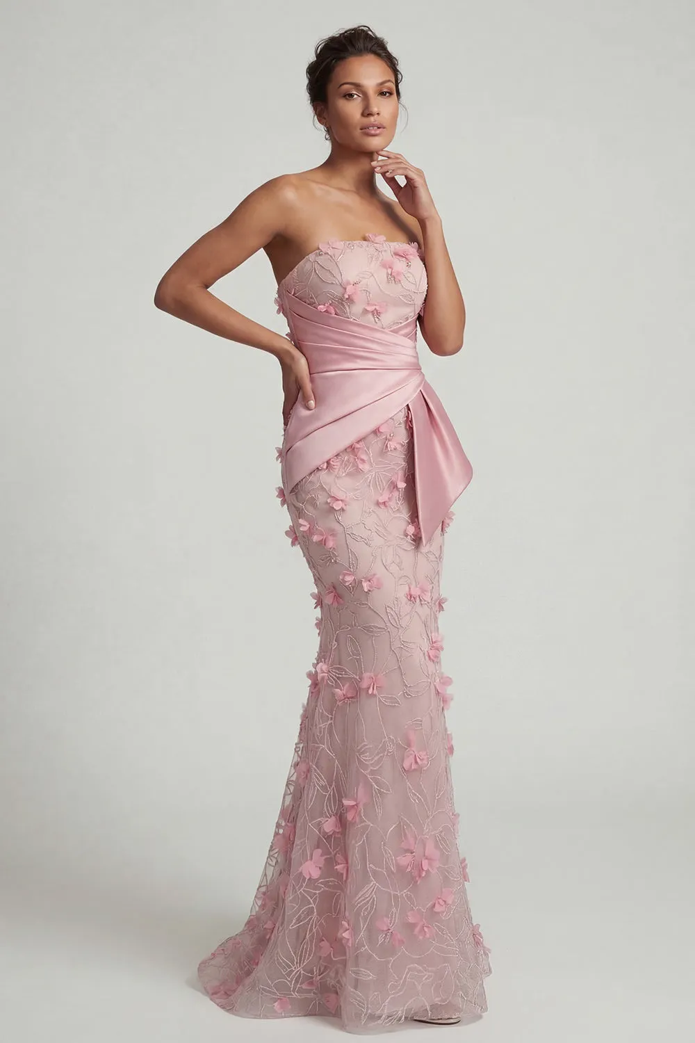 Strapless Pink Mermaid Floral Mother of the Bride Dress with Detachable Cape sold by Zapaka product image thumbnail 4
