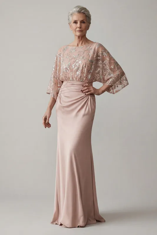 Blush Bateau Neck Floral Sparkly Beaded Mermaid Long Mother of the Bride Dress made by Zapaka