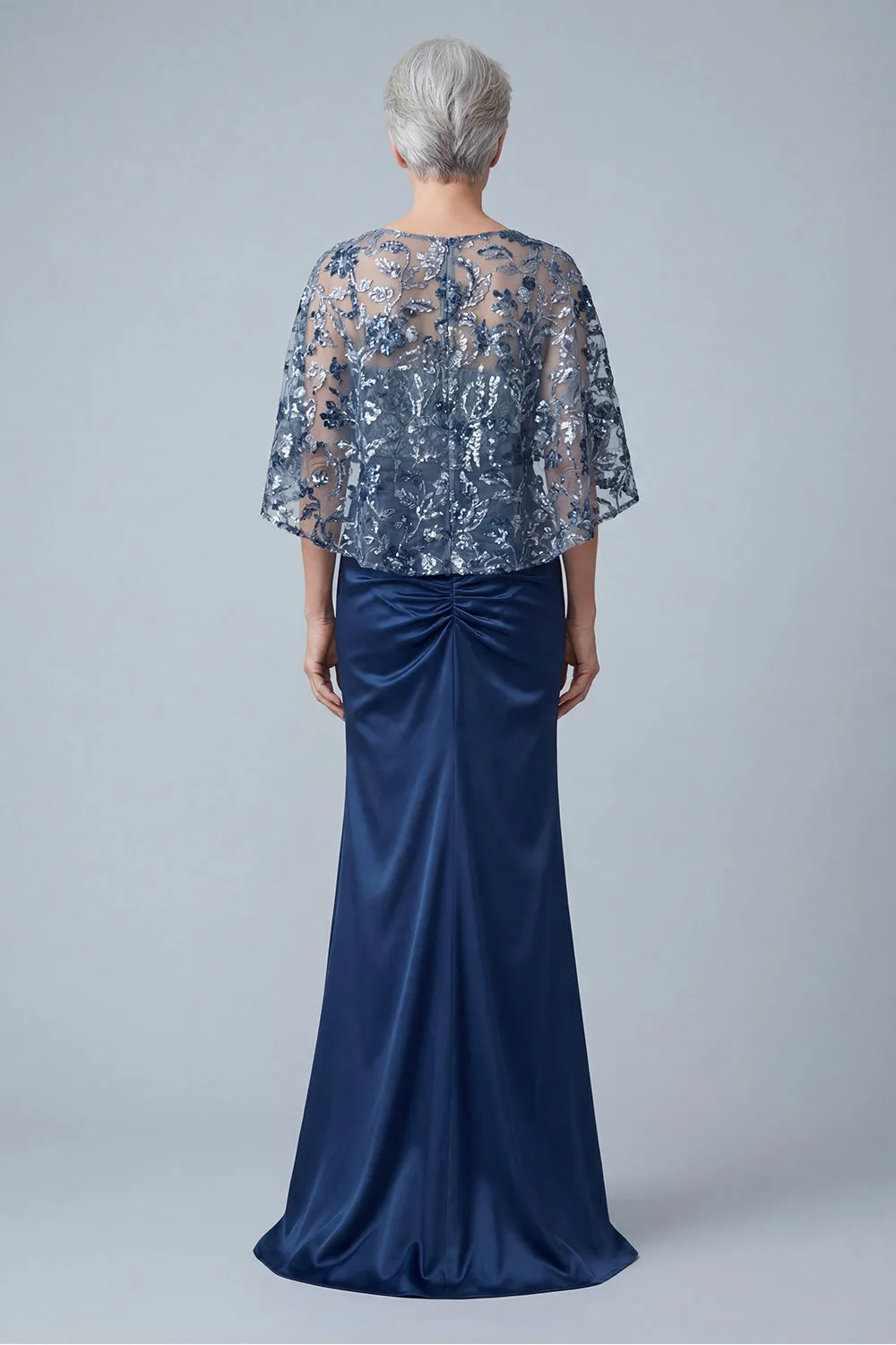 Floral Navy Sparkly Sequin Mermaid Long Ruched Mother of the Bride Dress sold by Zapaka product image thumbnail 2