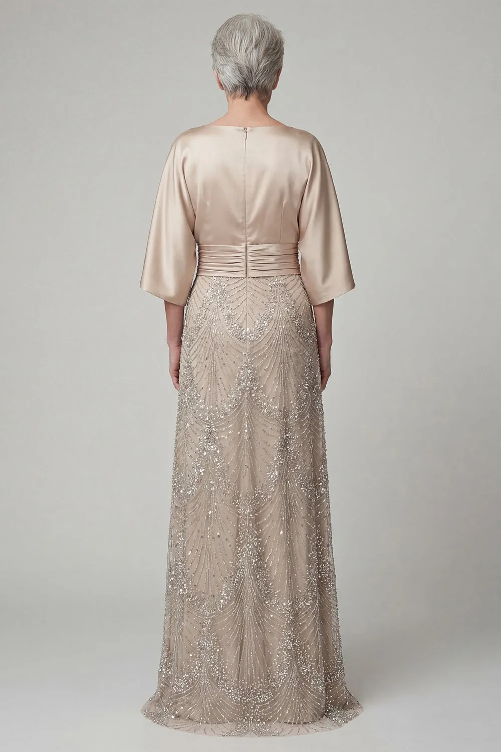 Sparkly Boat Neck A Line Champagne Beaded Long Mother of the Bride Dress sold by Zapaka product image thumbnail 2