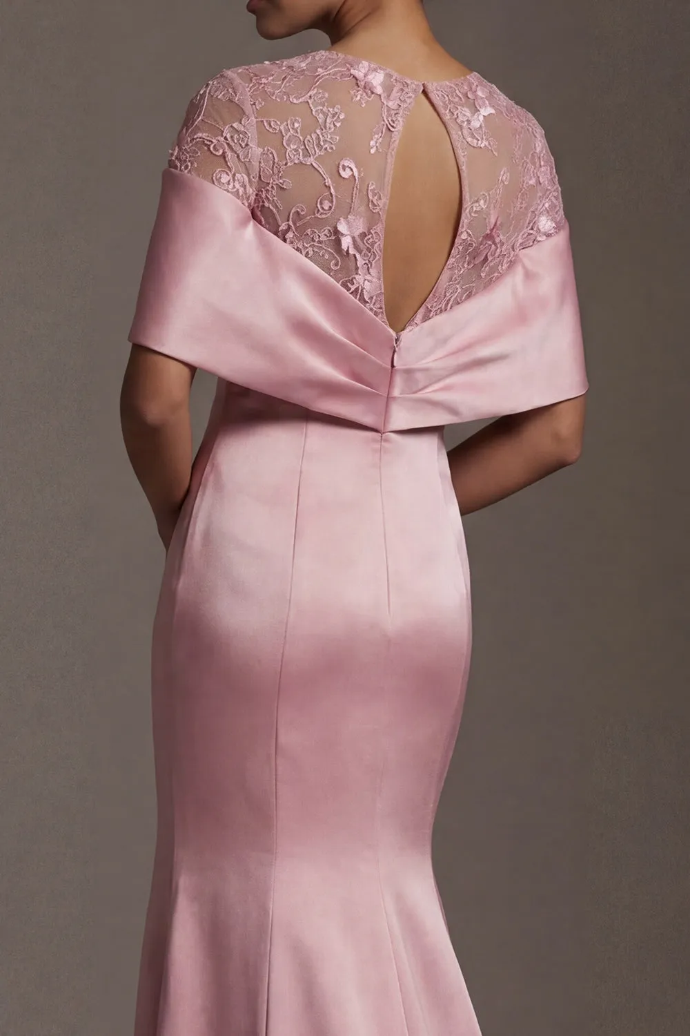 Mermaid Satin Pink Round Neck Long Mother Of the Bride Dress sold by Zapaka product image thumbnail 5