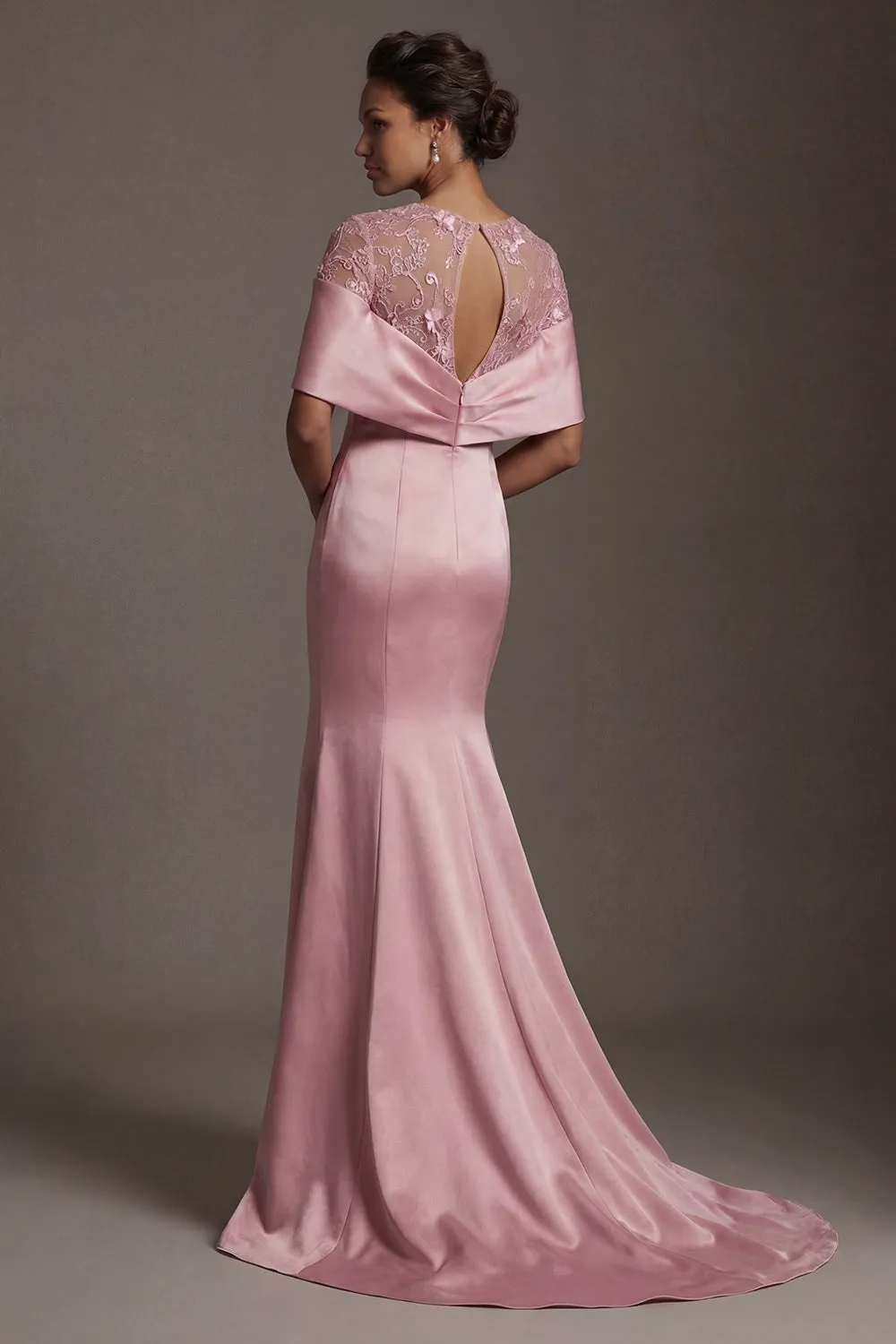 Mermaid Satin Pink Round Neck Long Mother Of the Bride Dress sold by Zapaka product image thumbnail 2