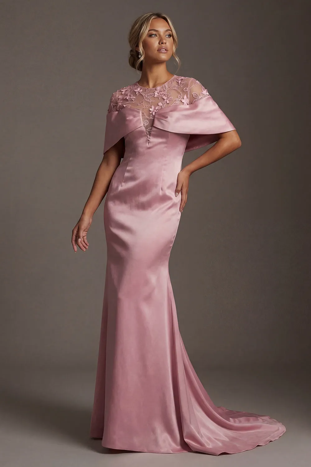 Mermaid Satin Pink Round Neck Long Mother Of the Bride Dress sold by Zapaka product image thumbnail 3