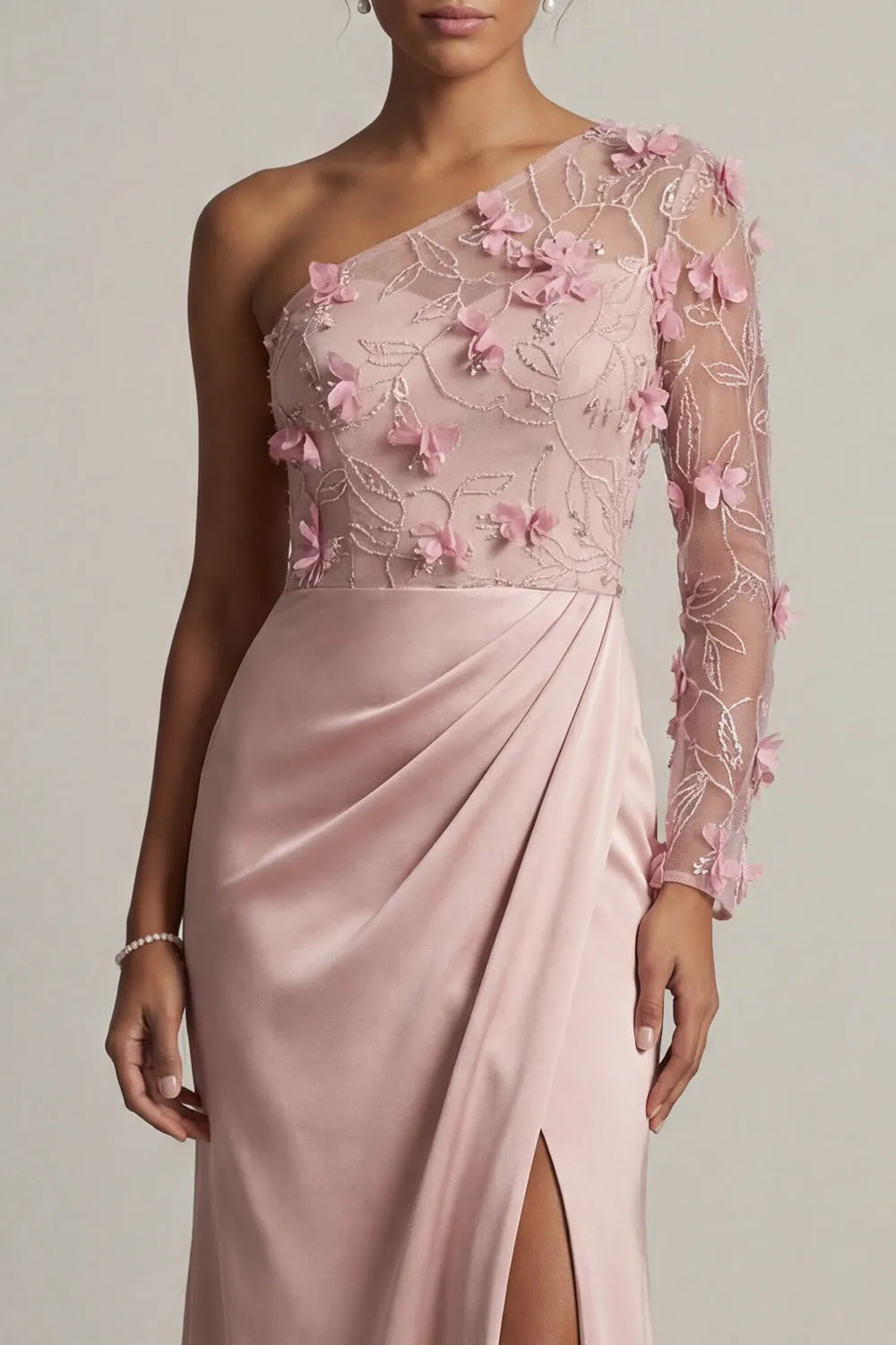 Satin Dusty Rose Sheath One Shoulder Ruched Mother Of the Bride Dress with Slit sold by Zapaka product image thumbnail 4