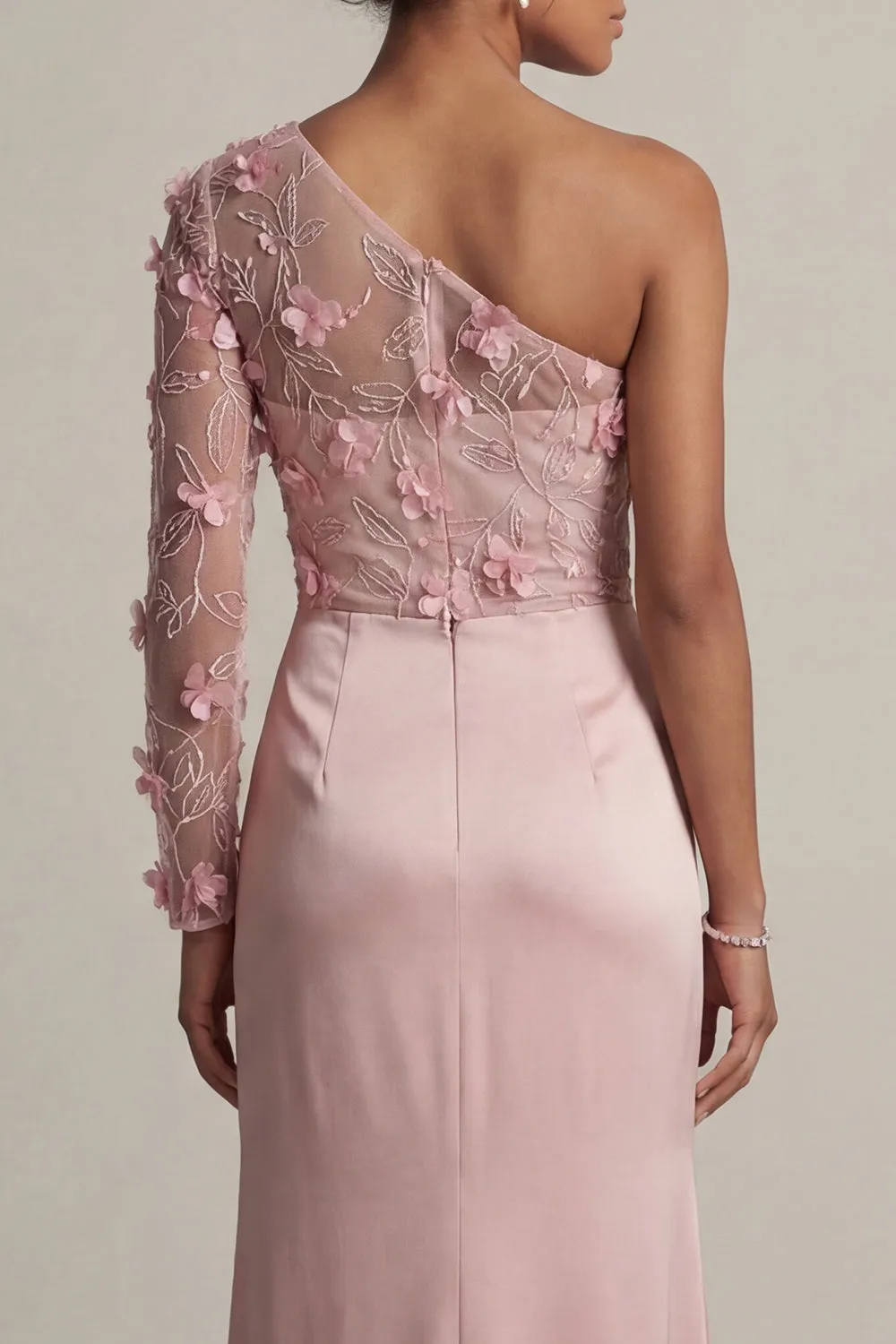 Satin Dusty Rose Sheath One Shoulder Ruched Mother Of the Bride Dress with Slit sold by Zapaka product image thumbnail 5