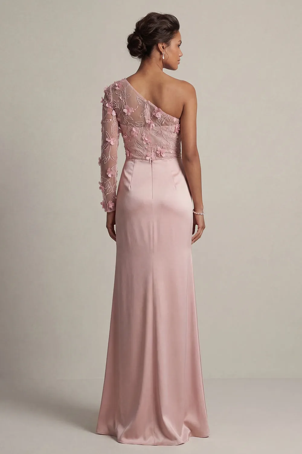 Satin Dusty Rose Sheath One Shoulder Ruched Mother Of the Bride Dress with Slit sold by Zapaka product image thumbnail 2