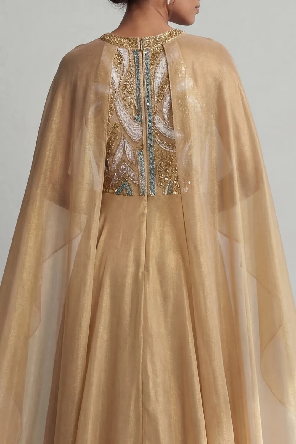 Champagne A-Line Round Neck Sequins Mother Of the Bride Dress with Long Sleeves sold by Zapaka product image thumbnail 5