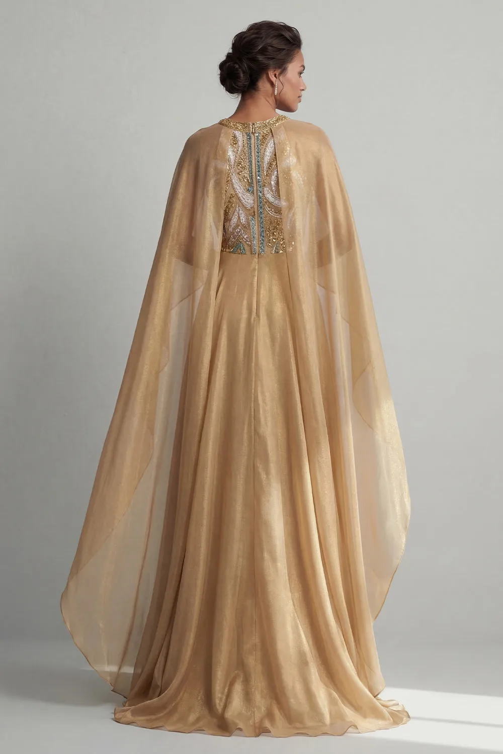 Champagne A-Line Round Neck Sequins Mother Of the Bride Dress with Long Sleeves sold by Zapaka product image thumbnail 2