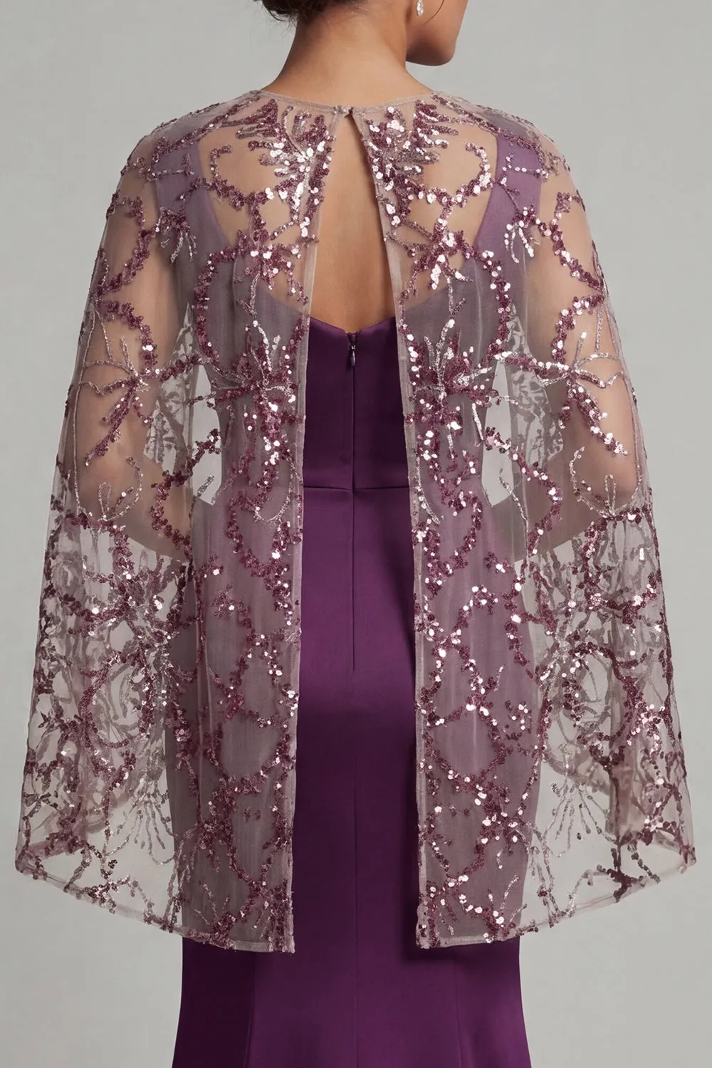Dark Purple Satin Mermaid Round Neck Mother Of the Bride Dress with Sheer Cape sold by Zapaka product image thumbnail 5