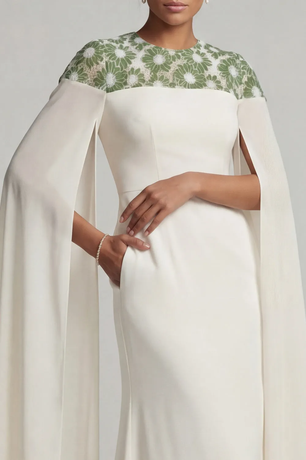 Ivory Chiffon Sheath Round Neck Mother Of the Bride Dress with Long Sleeves sold by Zapaka product image thumbnail 4