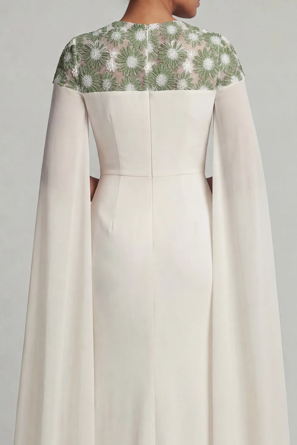 Ivory Chiffon Sheath Round Neck Mother Of the Bride Dress with Long Sleeves sold by Zapaka product image thumbnail 5