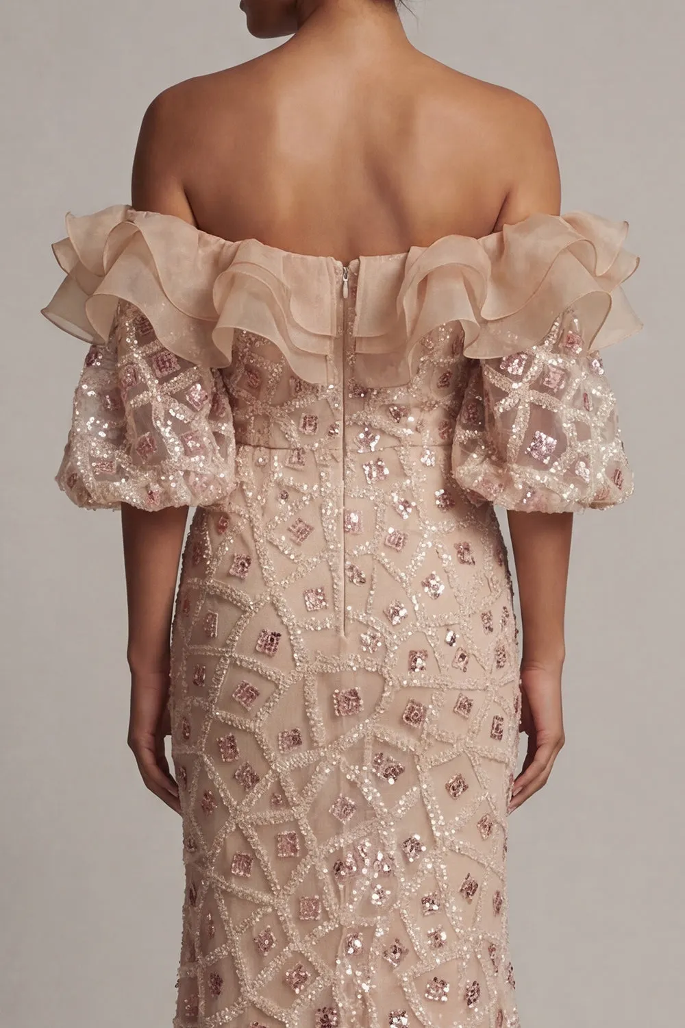 Champagne Off the Shoulder Mermaid Sequins Long Mother Of the Bride Dress with Slit sold by Zapaka product image thumbnail 5