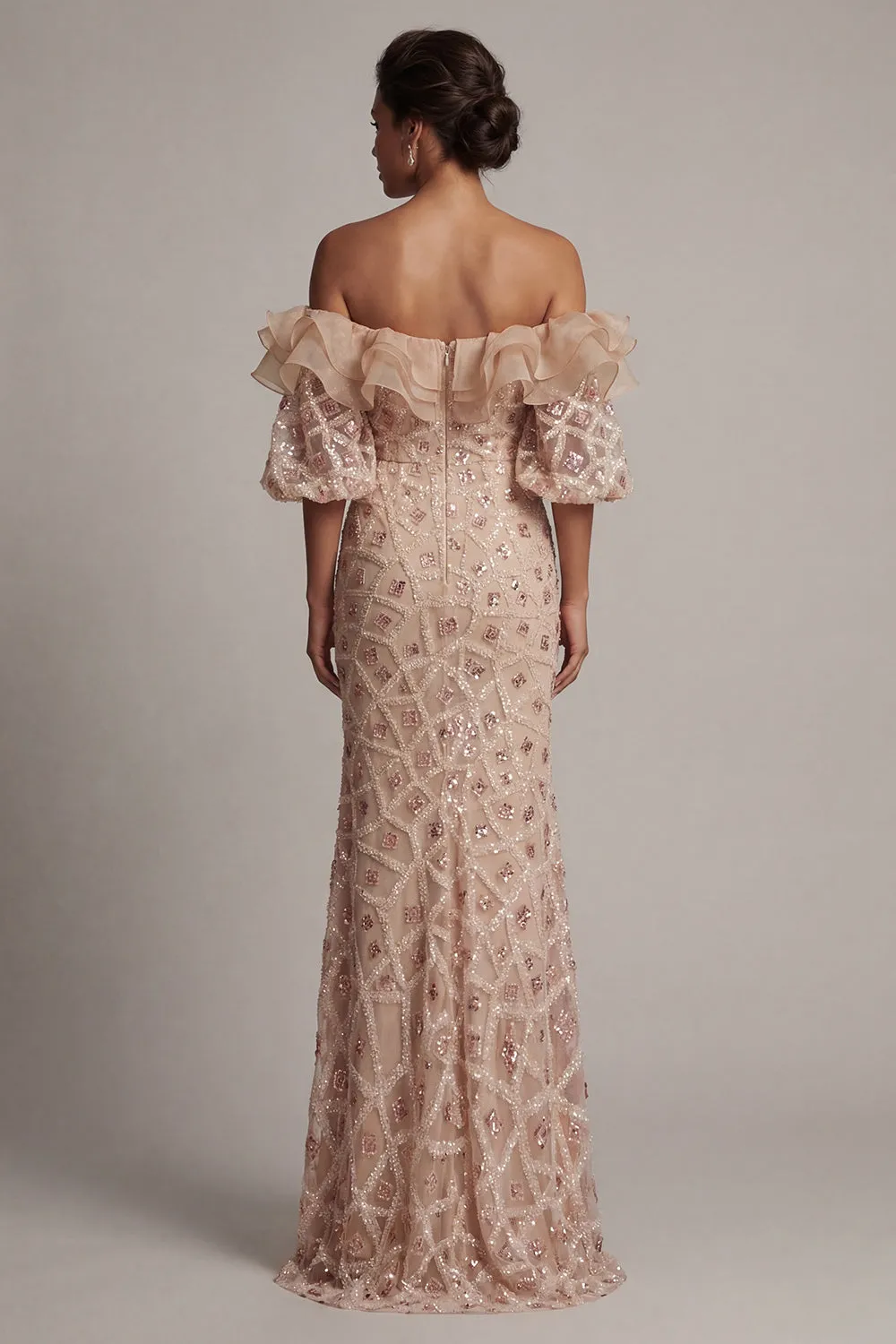 Champagne Off the Shoulder Mermaid Sequins Long Mother Of the Bride Dress with Slit sold by Zapaka product image thumbnail 2