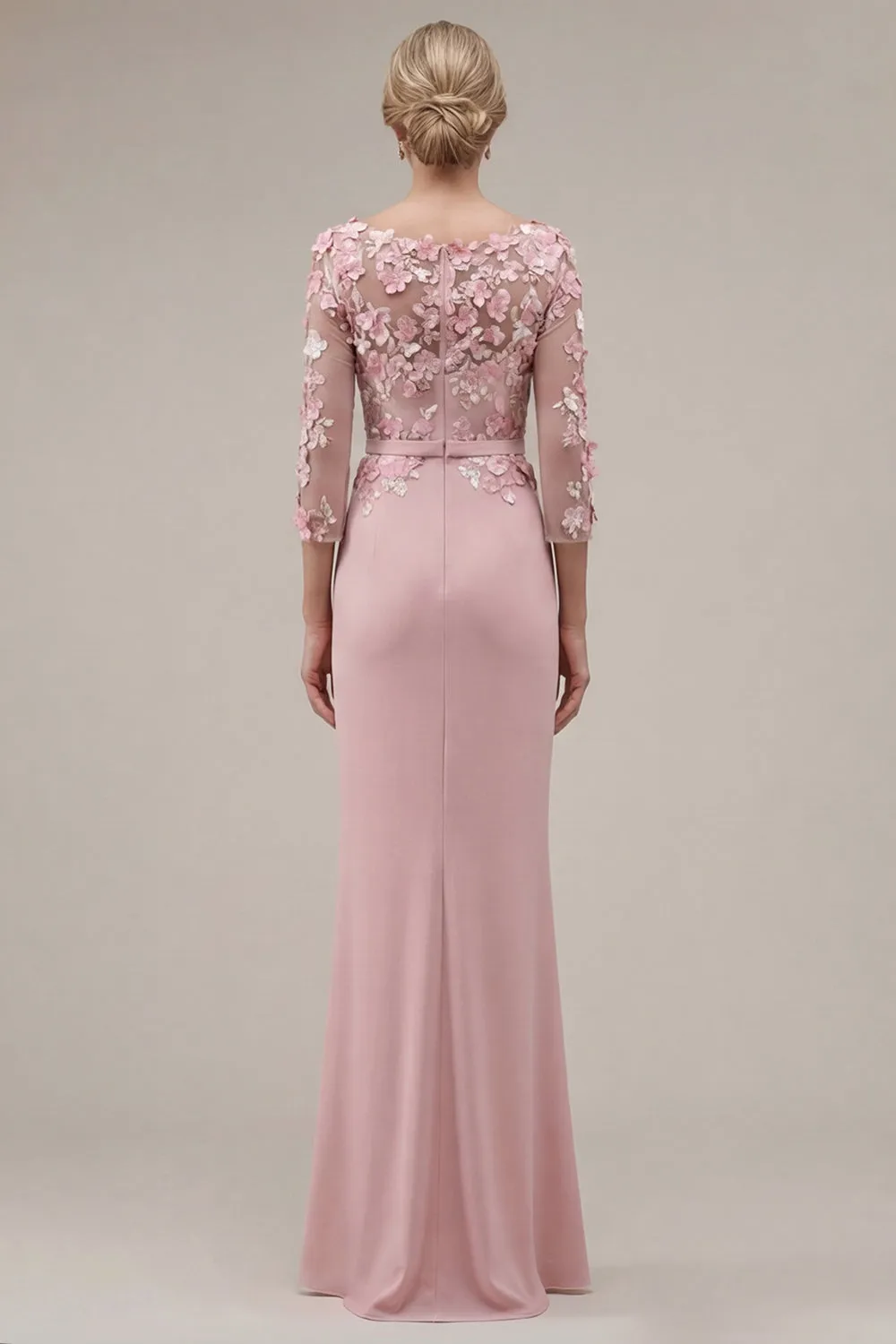 Blush Velvet Sheath Bateau Neck Appliqued Long Mother Of the Bride Dress with 3D Flowers sold by Zapaka product image thumbnail 3