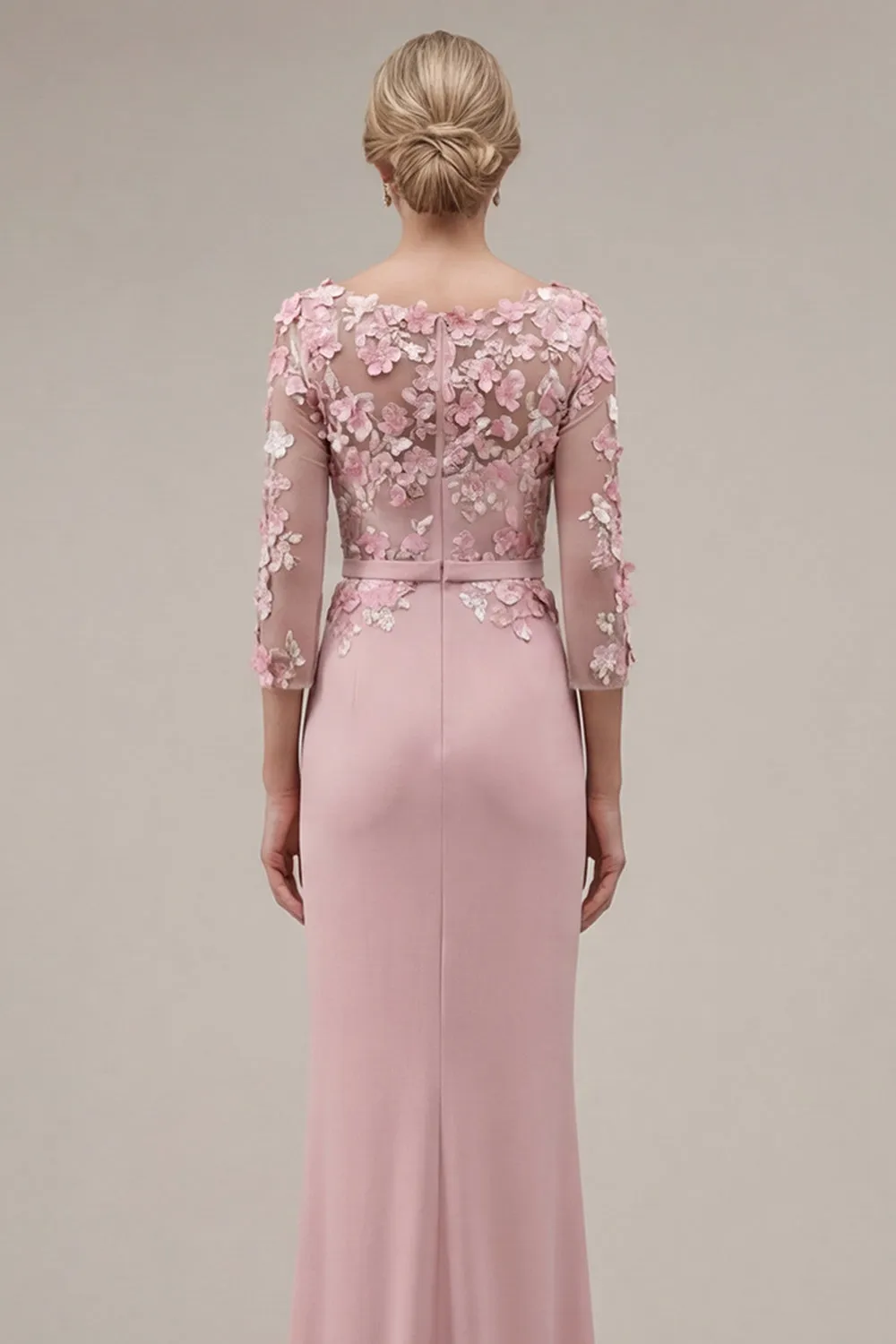 Blush Velvet Sheath Bateau Neck Appliqued Long Mother Of the Bride Dress with 3D Flowers sold by Zapaka product image thumbnail 5