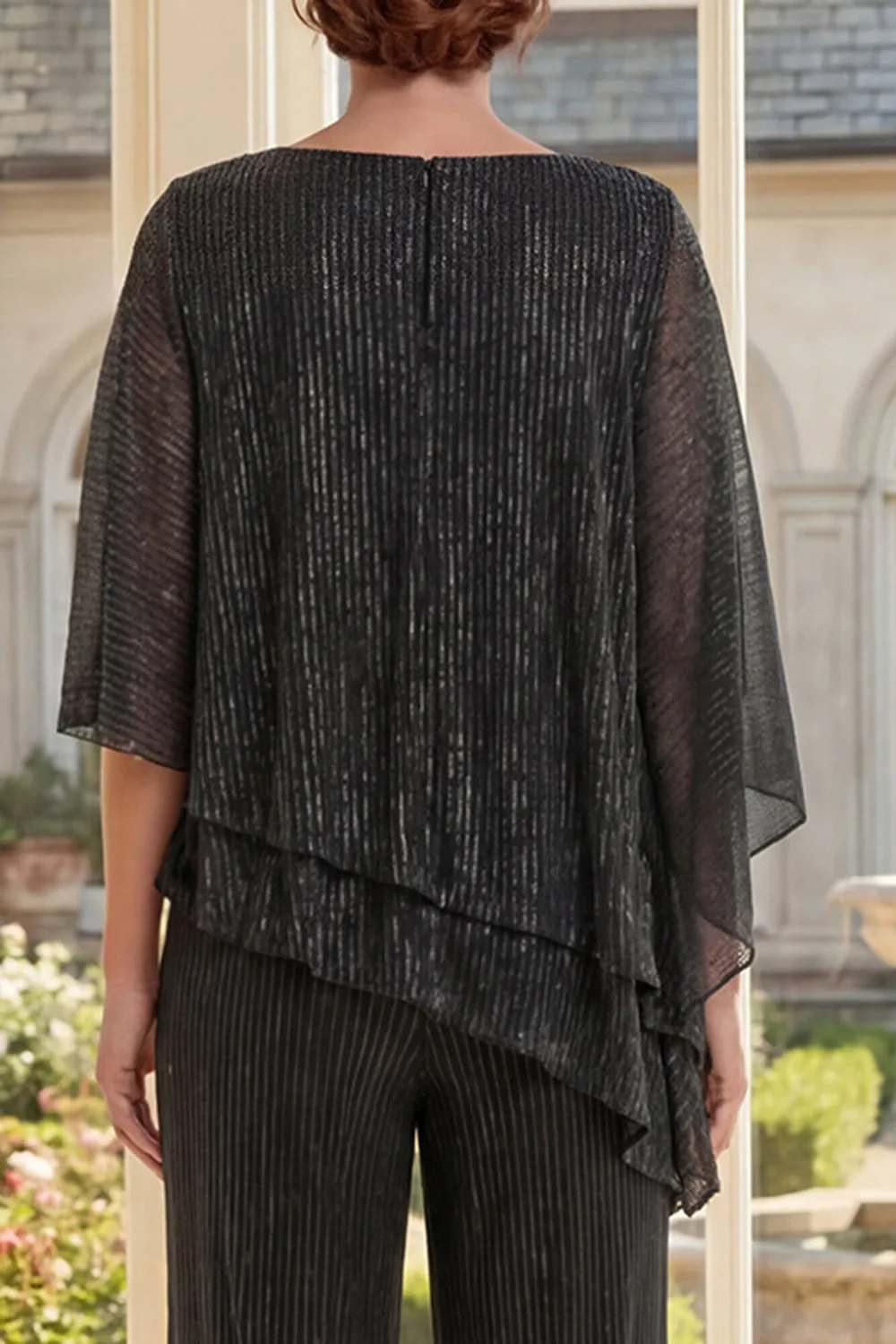 Black 2 Piece Asymmetrical Mother Of the Bride Dress with Half Sleeves sold by Zapaka product image thumbnail 4