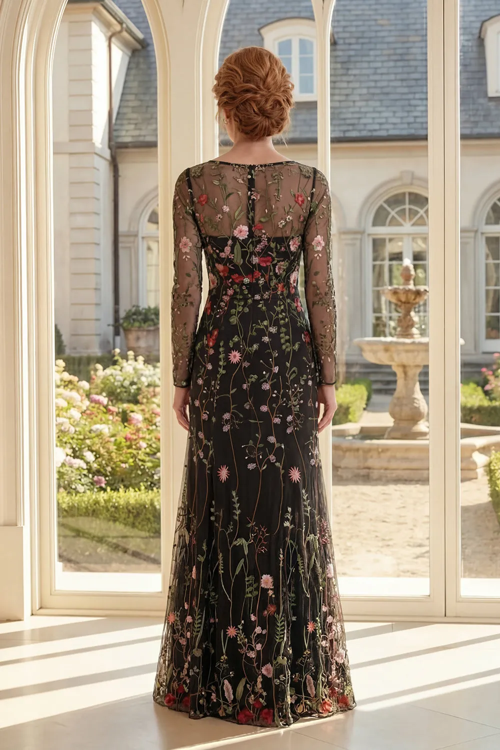 Black A-Line Tulle Square Neck Embroidered Mother Of the Bride Dress sold by Zapaka product image thumbnail 2