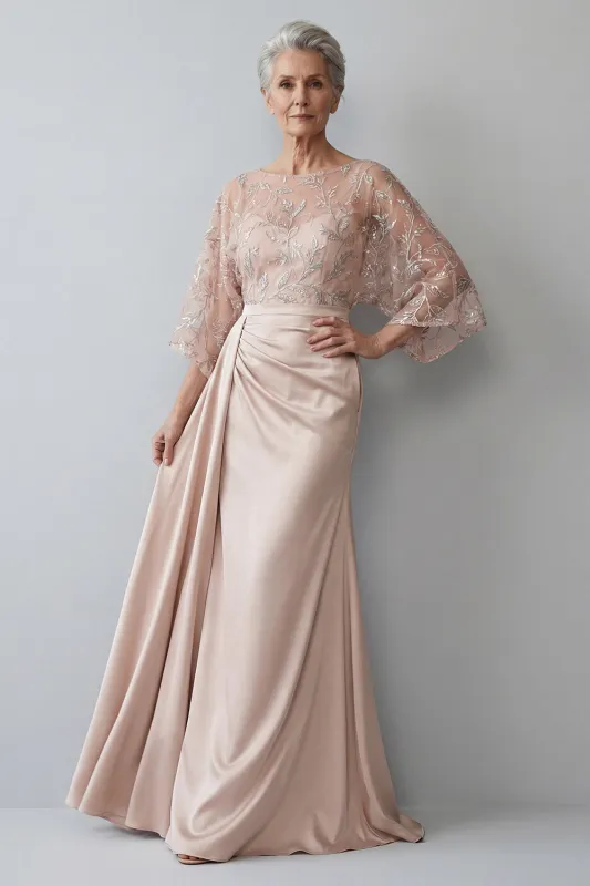 Blush 3/4 Sleeves Appliqued Mermaid Mother of the Bride Dress made by Zapaka