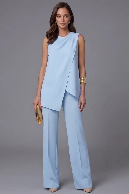 2 Piece Sky Blue Sleeveless Work Suits made by Zapaka