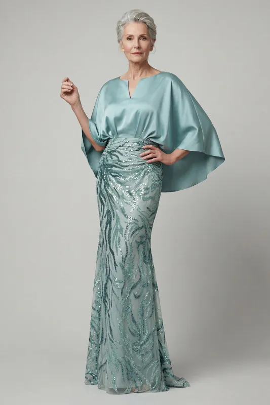 Sparkly Mermaid Blue Sequin Long Mother of the Bride Dress made by Zapaka