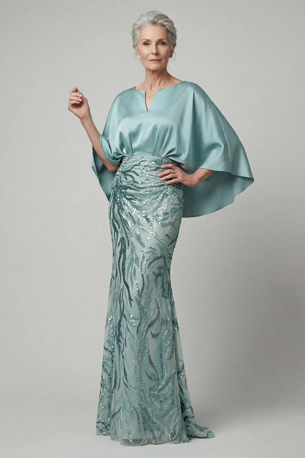 Sparkly Mermaid Blue Sequin Long Mother of the Bride Dress sold by Zapaka