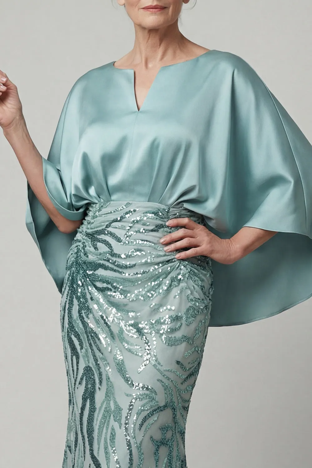 Sparkly Mermaid Blue Sequin Long Mother of the Bride Dress sold by Zapaka product image thumbnail 3