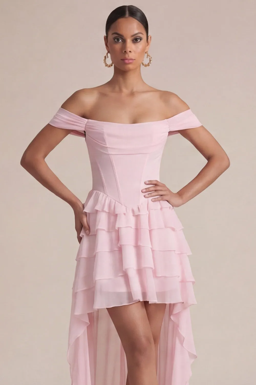 Pink Corset A Line Tiered Ruffle Mini Dress sold by Zapaka product image thumbnail 3