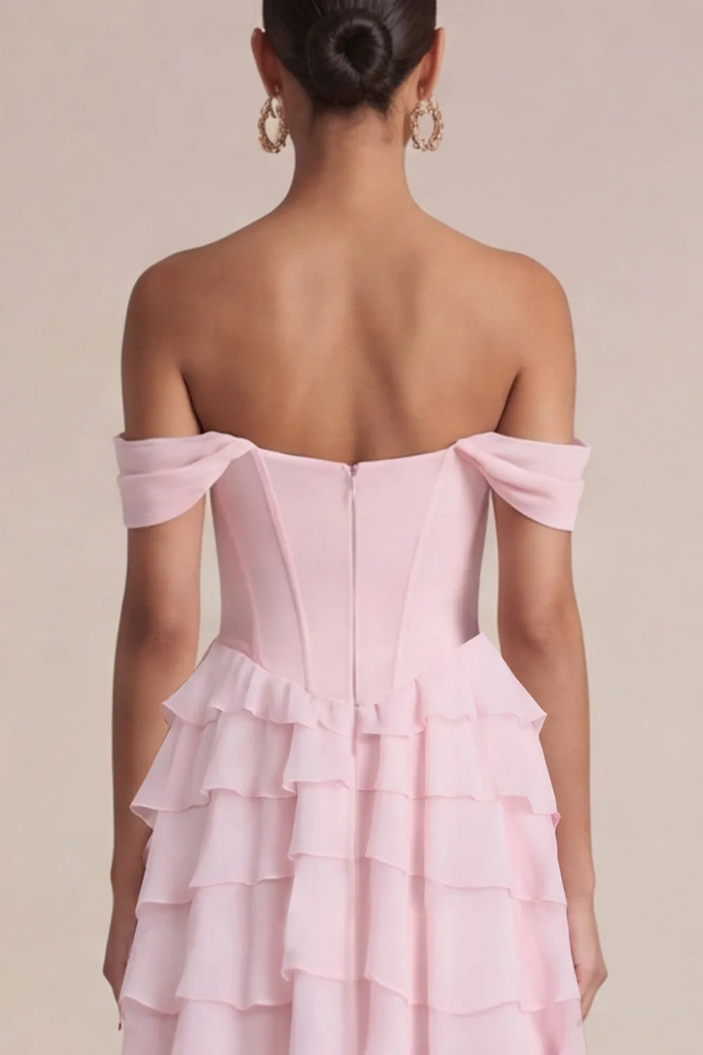 Pink Corset A Line Tiered Ruffle Mini Dress sold by Zapaka product image thumbnail 4