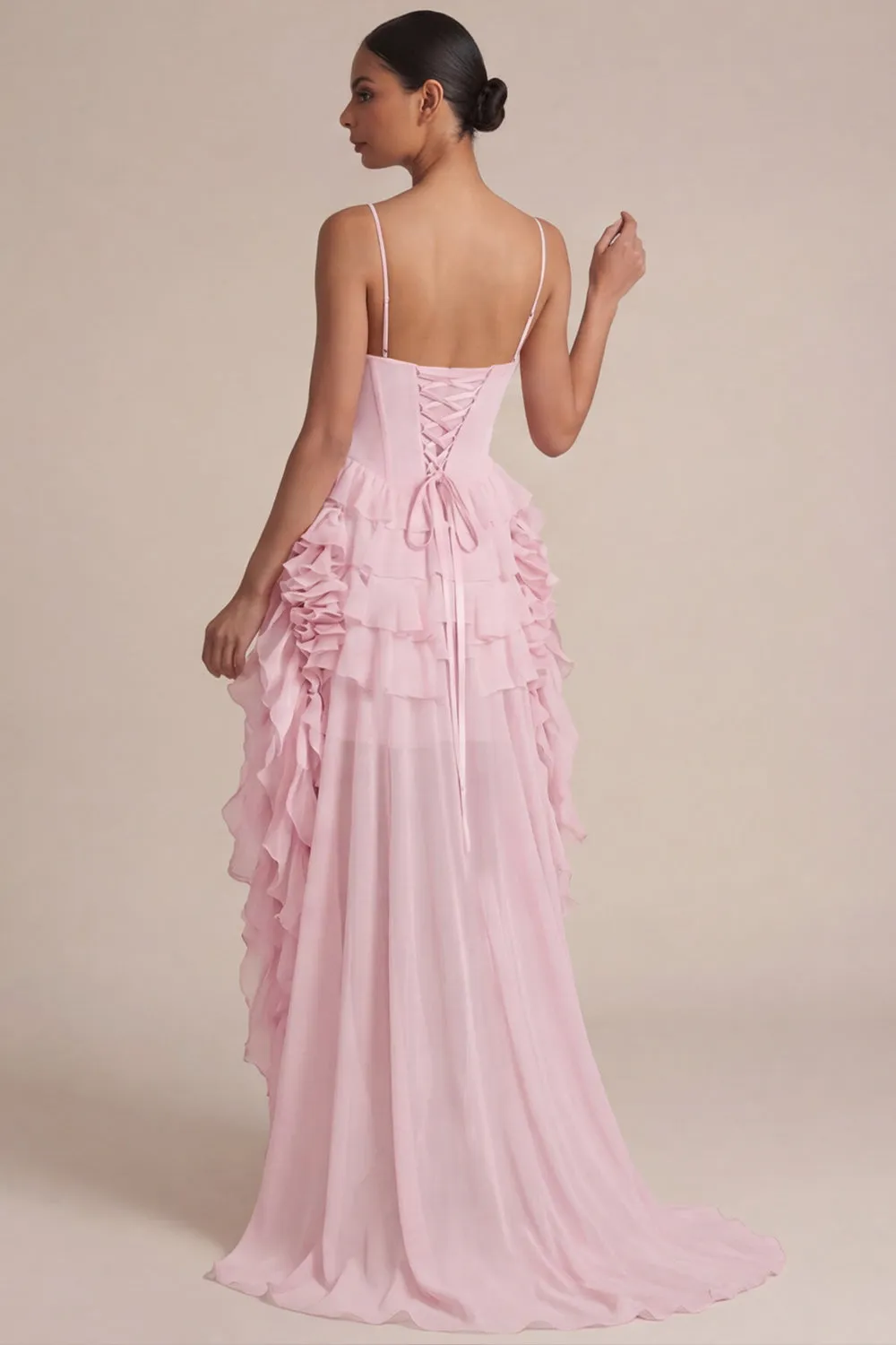Pink Corset A Line Tiered Ruffle Mini Dress sold by Zapaka product image thumbnail 2