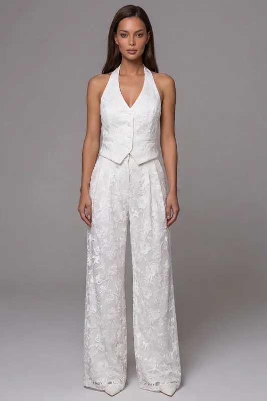 Ivory Halter Lace Embroidered Two-Piece Work Suits made by Zapaka