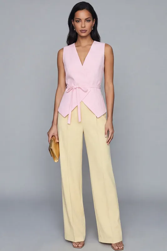 Pink and Yellow V-Neck Two-Piece Work Suits made by Zapaka