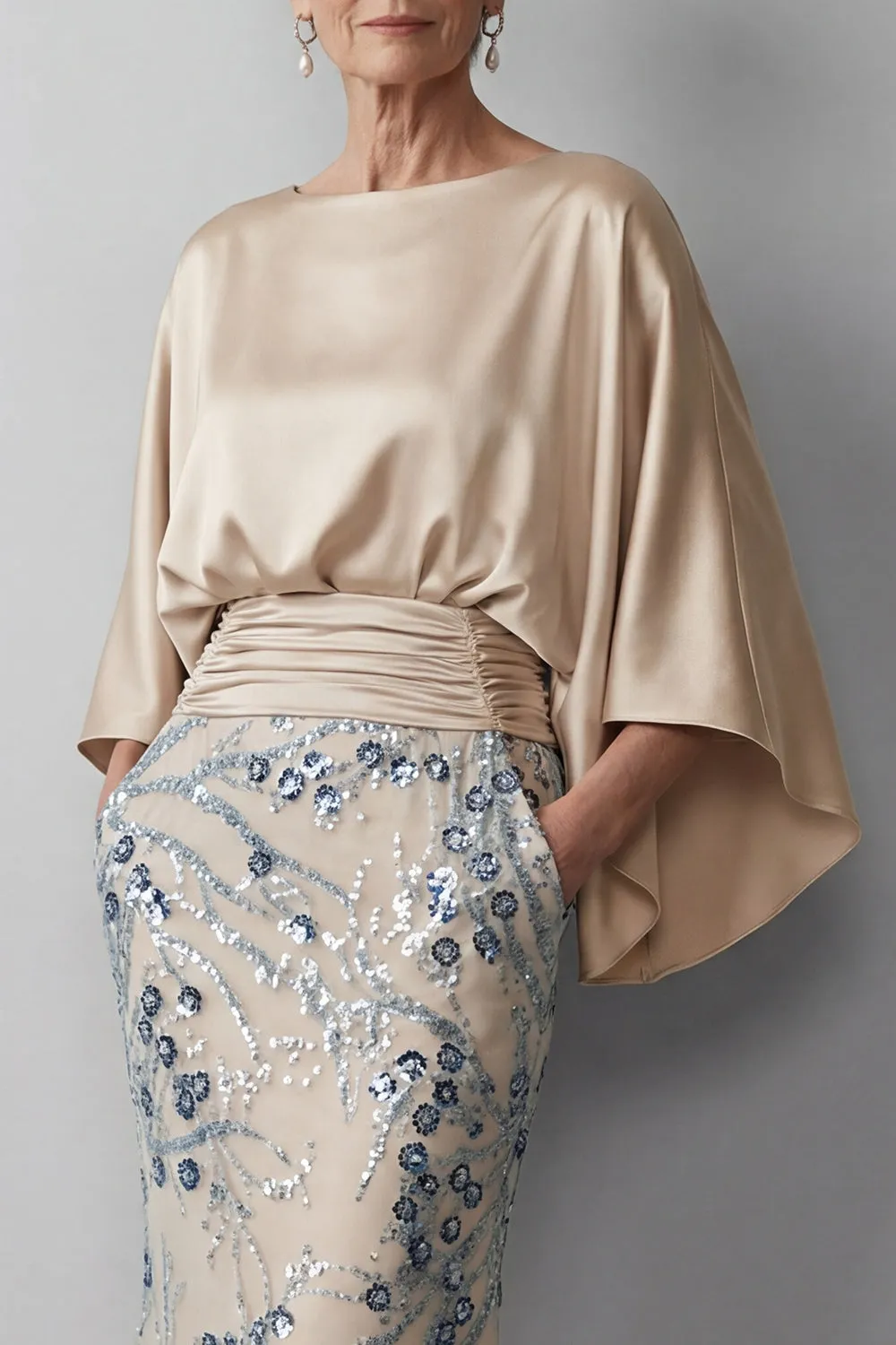 Champagne Sequin Long Sleeve Mermaid Mother Of Bride Dress sold by Zapaka product image thumbnail 3