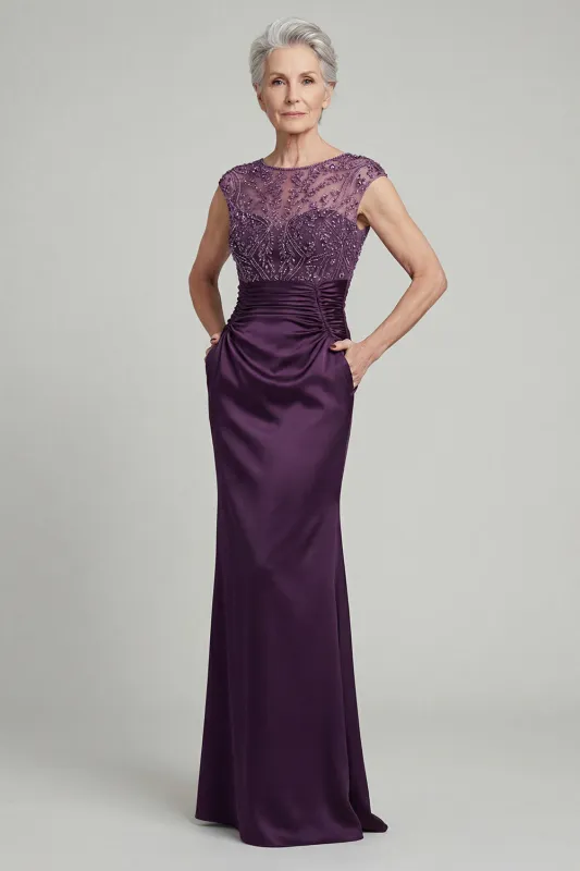 Bateau Neck Dark Purple Appliqued Mermaid Mother Of Bride Dress made by Zapaka