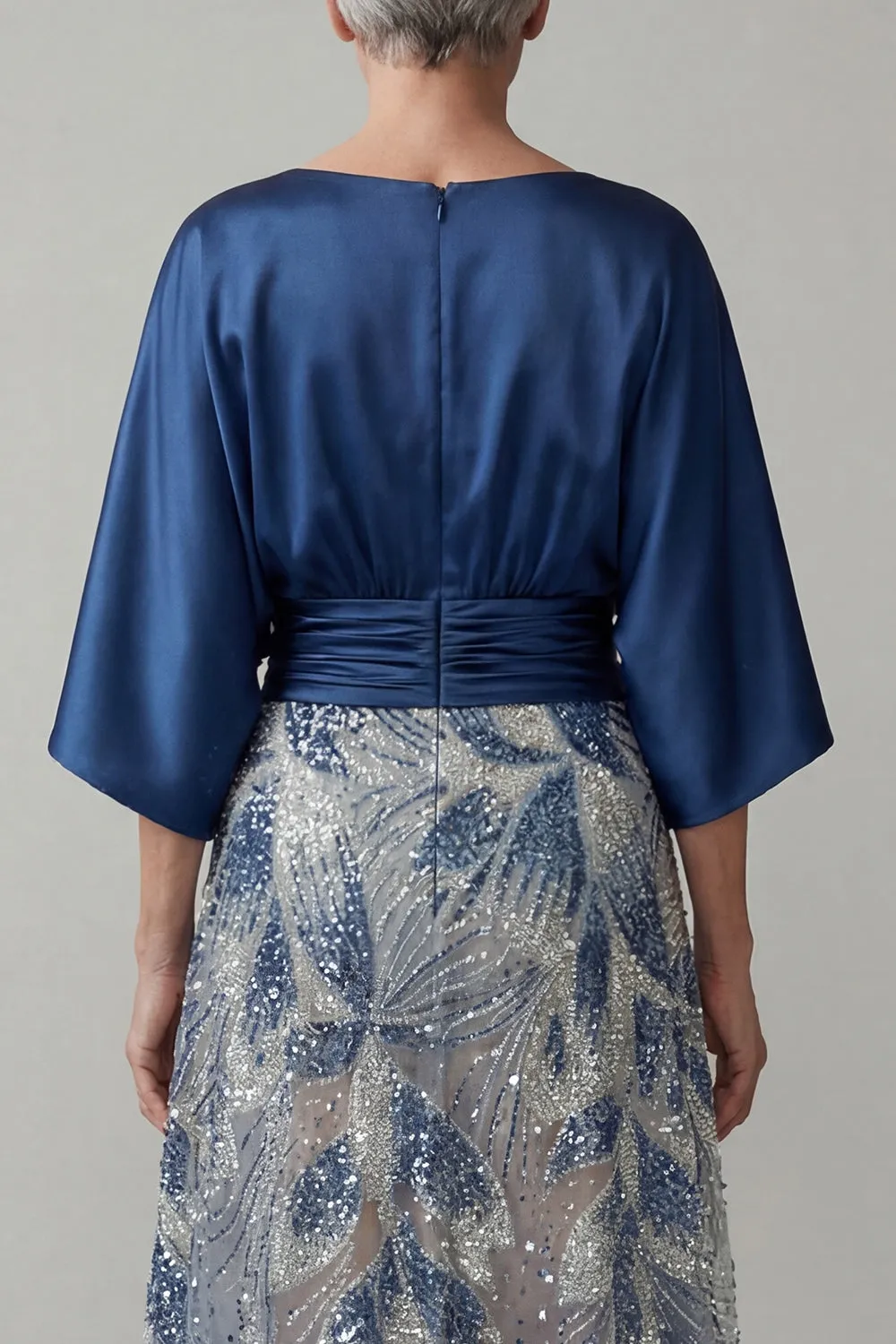 Navy Sequin 3/4 Sleeves A Line Mother of the Bride Dress sold by Zapaka product image thumbnail 4