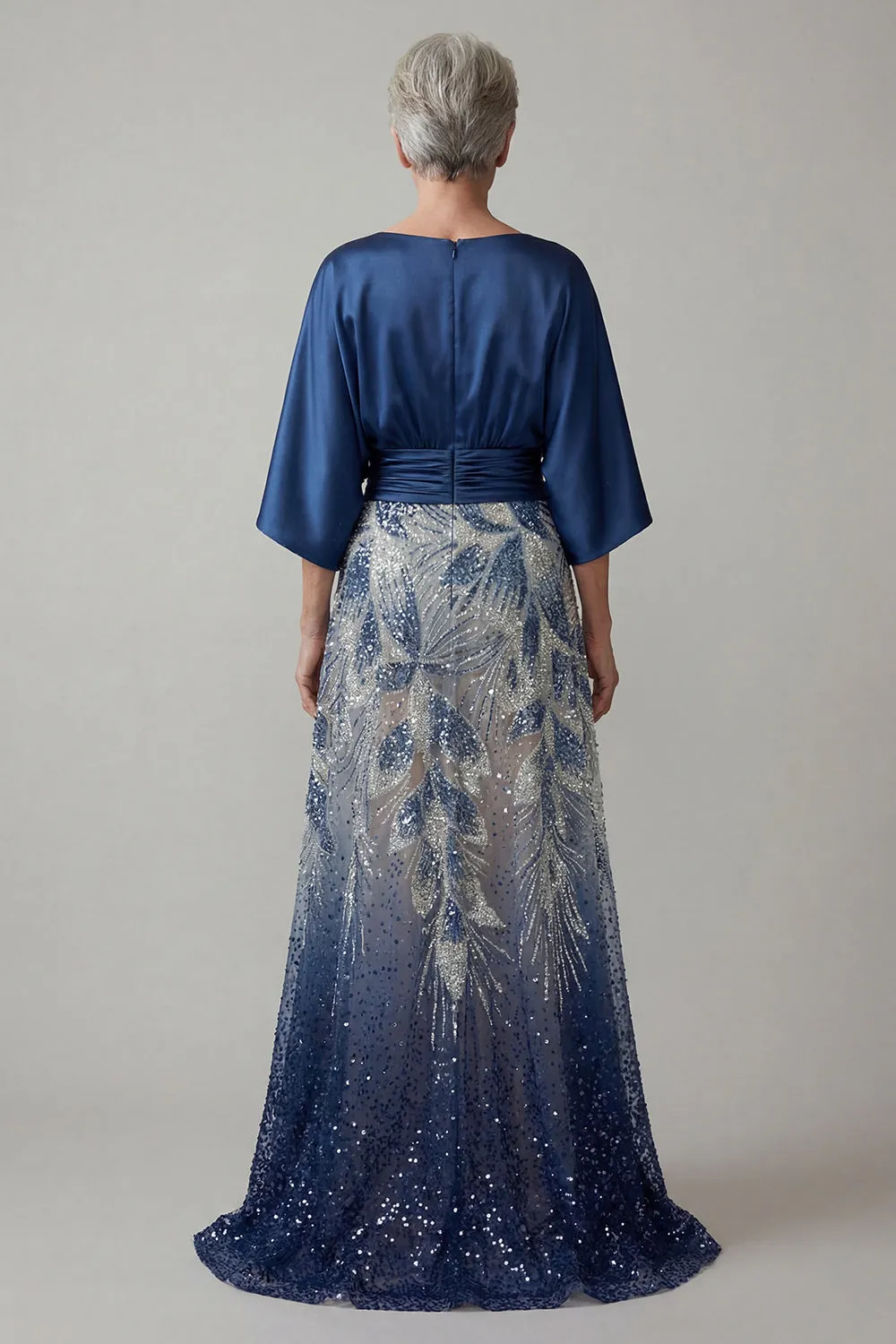 Navy Sequin 3/4 Sleeves A Line Mother of the Bride Dress sold by Zapaka product image thumbnail 2