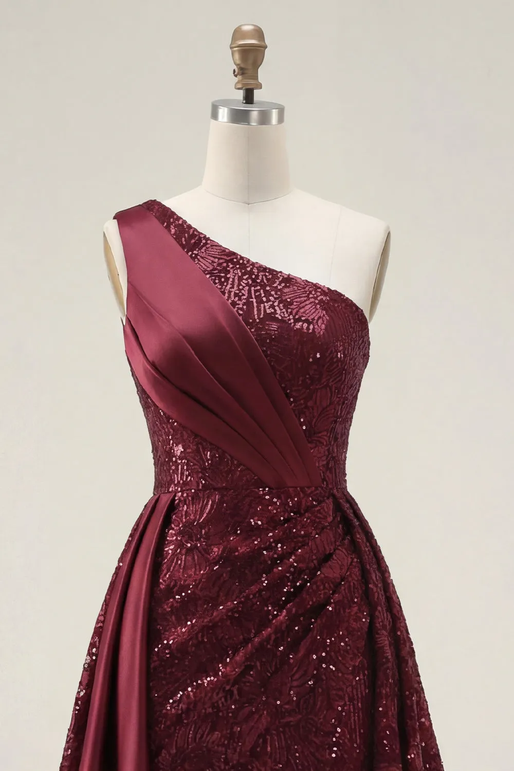 Sparkly Burgundy A-Line One Shoulder Sequins Long Prom Dress with Slit sold by Zapaka product image thumbnail 5