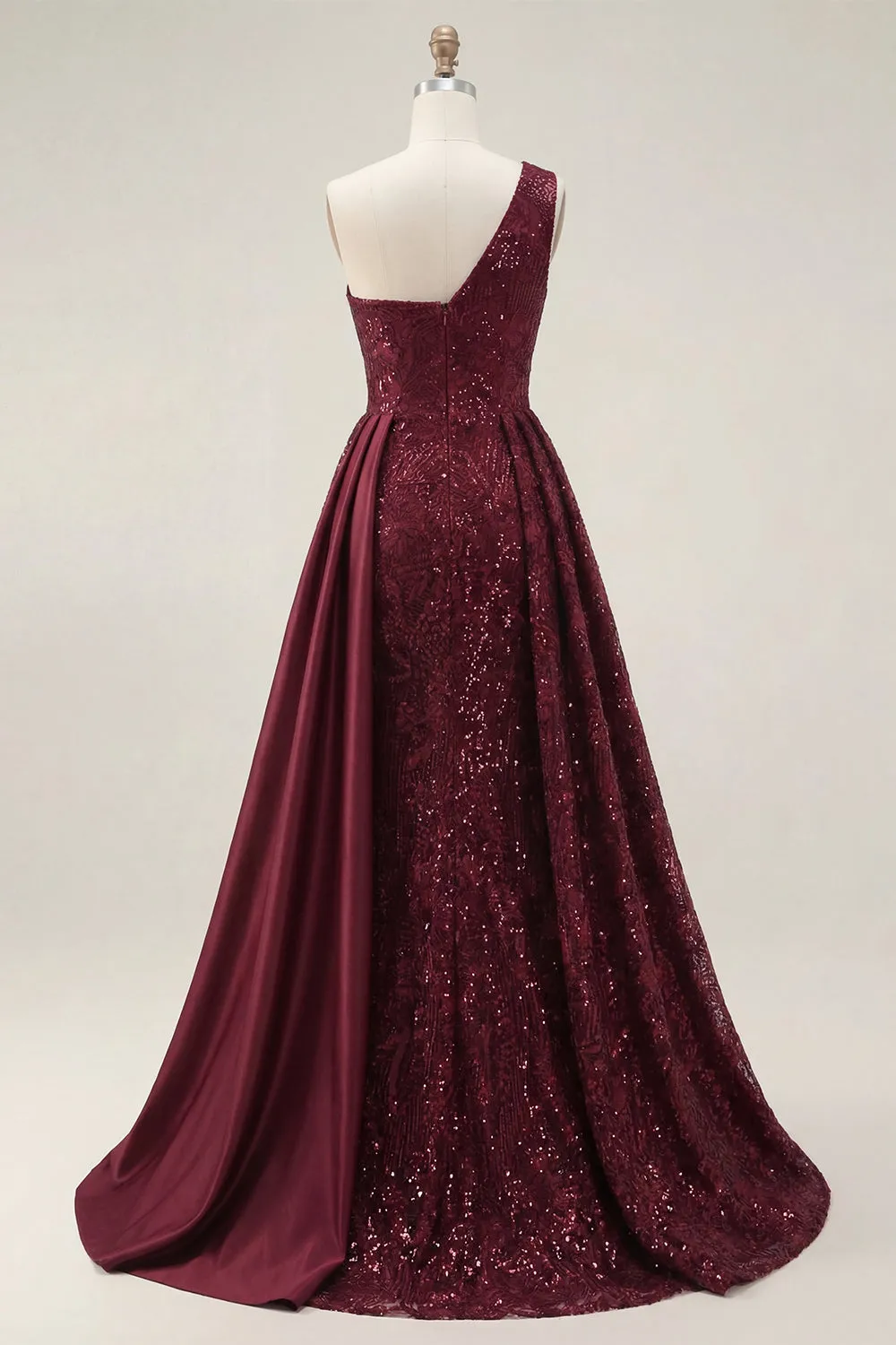 Sparkly Burgundy A-Line One Shoulder Sequins Long Prom Dress with Slit sold by Zapaka product image thumbnail 4