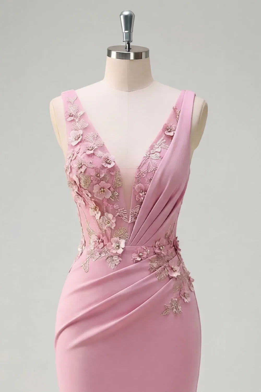 Mermaid Taro V-Neck Ruched Long Prom Dress with Appliqued 3D Flowers sold by Zapaka product image thumbnail 5