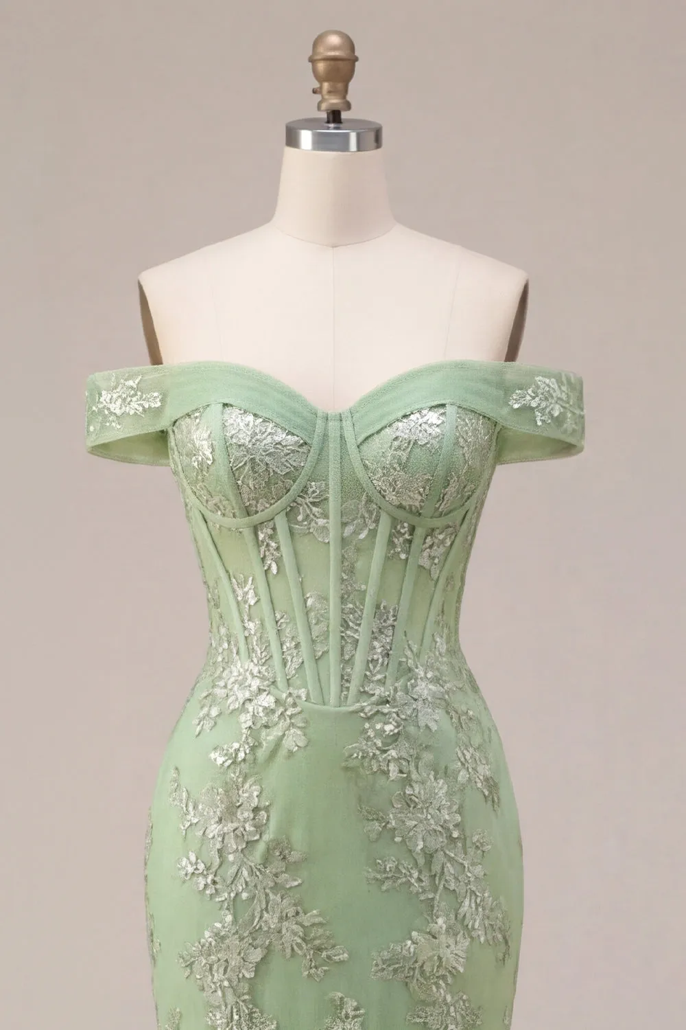 Mermaid Green Off the Shoulder Corset Appliqued Long Prom Dress sold by Zapaka product image thumbnail 5