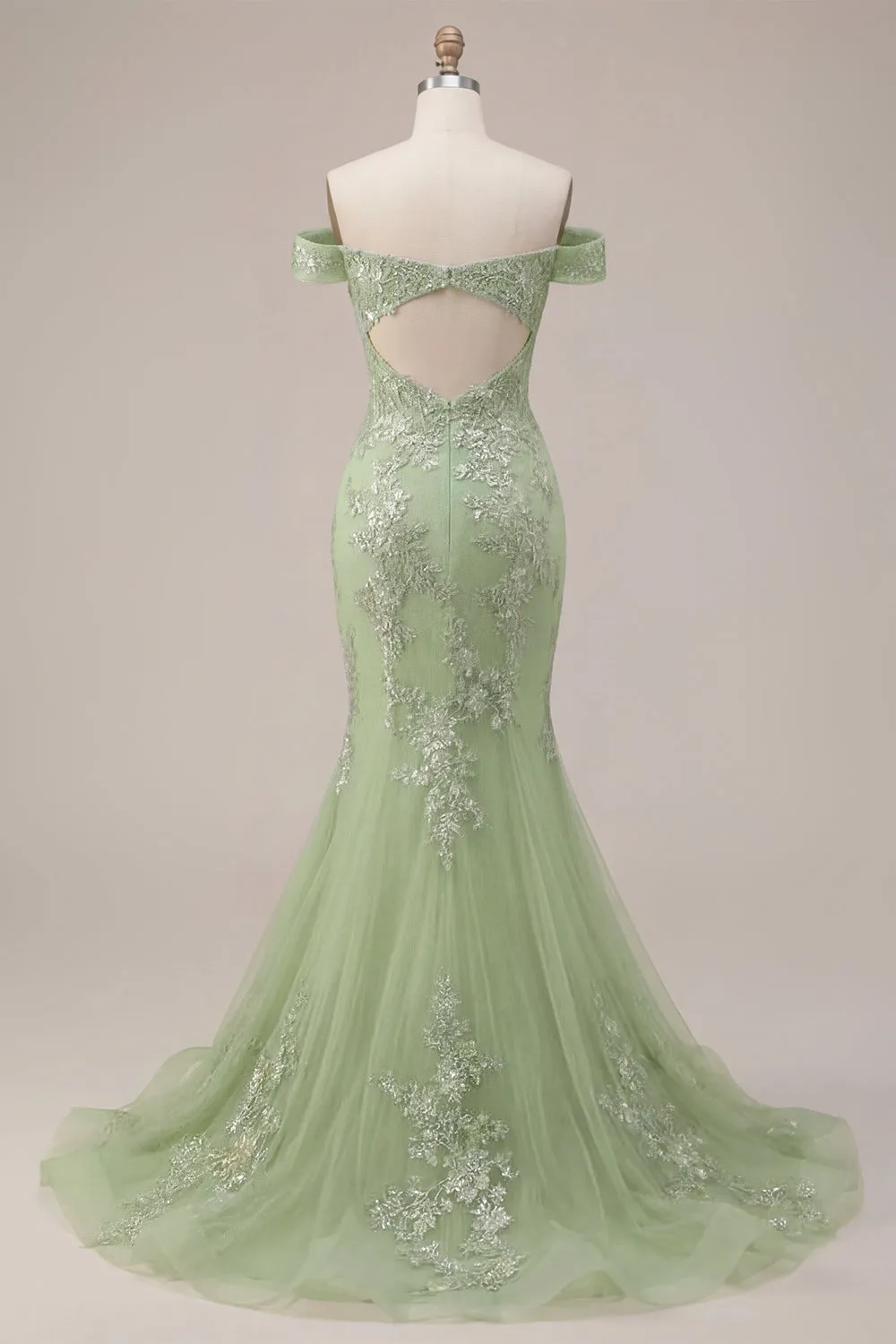 Mermaid Green Off the Shoulder Corset Appliqued Long Prom Dress sold by Zapaka product image thumbnail 2