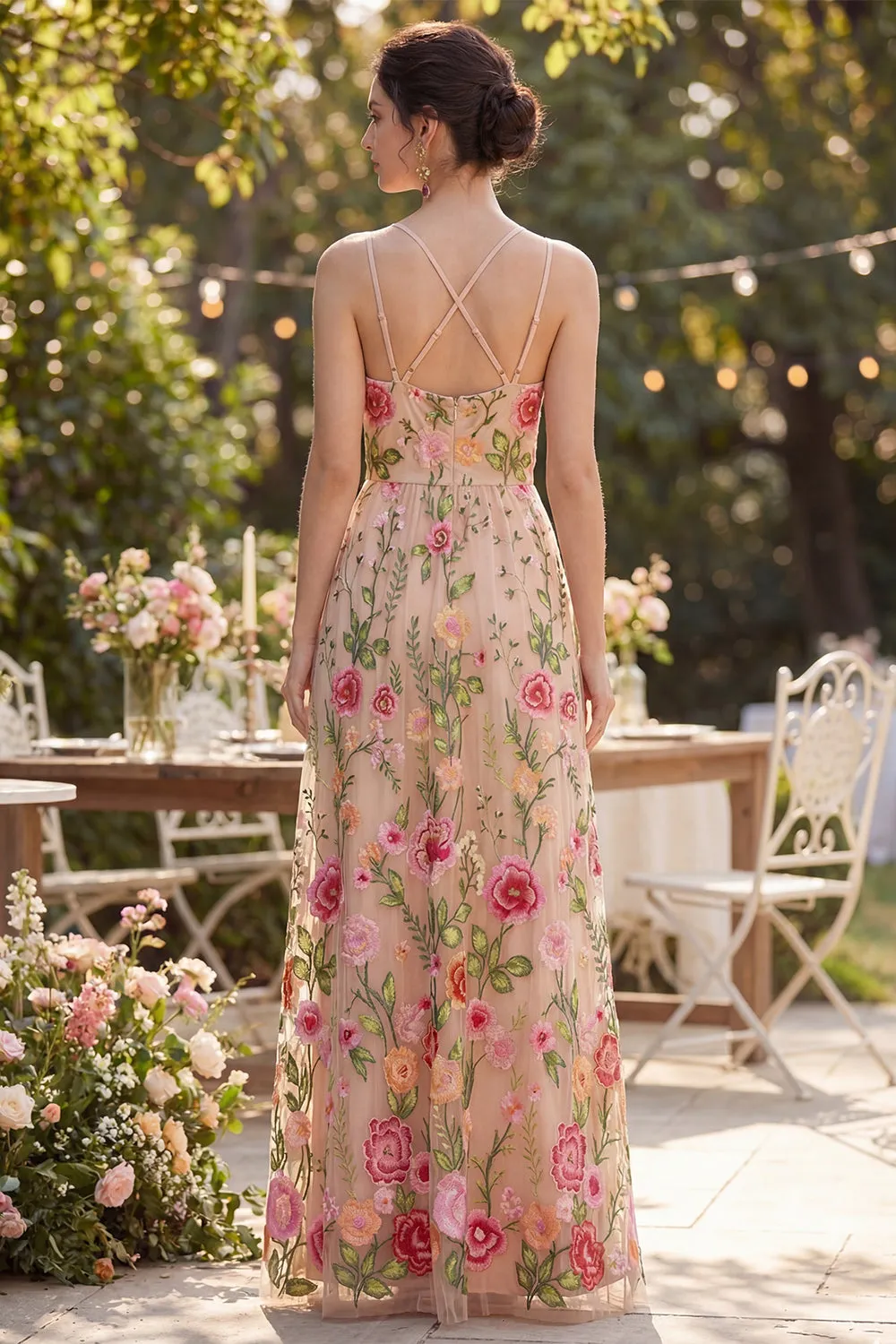 Blush Tulle A-Line Embroidered Long Floral Dress sold by Zapaka product image thumbnail 2