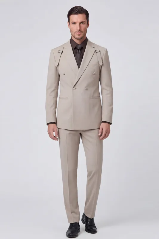 Grey 2 Piece Notch Lapel Double Breasted Men's Prom Suits made by Zapaka