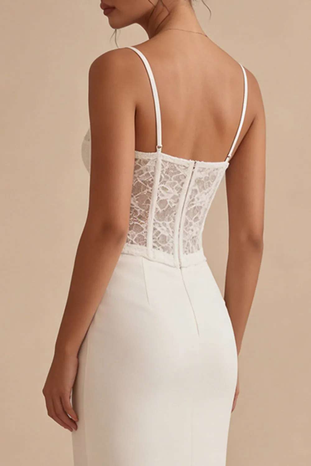 White Spaghetti Straps Ankle Length Corset Midi Dress with Lace sold by Zapaka product image thumbnail 4