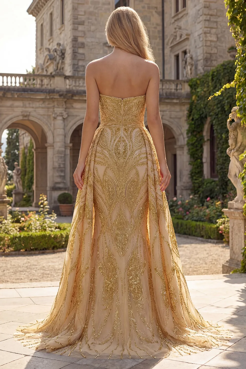 Sparkly Gold Strapless Mermaid Prom Dress with Side Drape sold by Zapaka product image thumbnail 2
