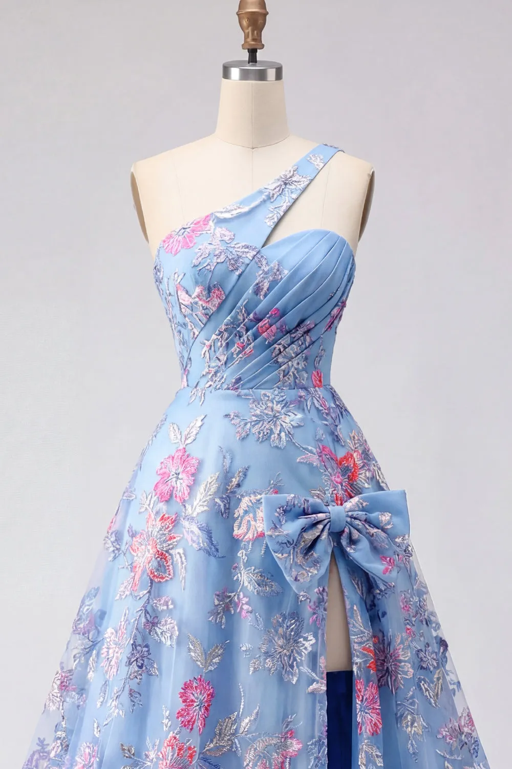 Blue One Shoulder A Line Appliqued Prom Dress with Slit sold by Zapaka product image thumbnail 5