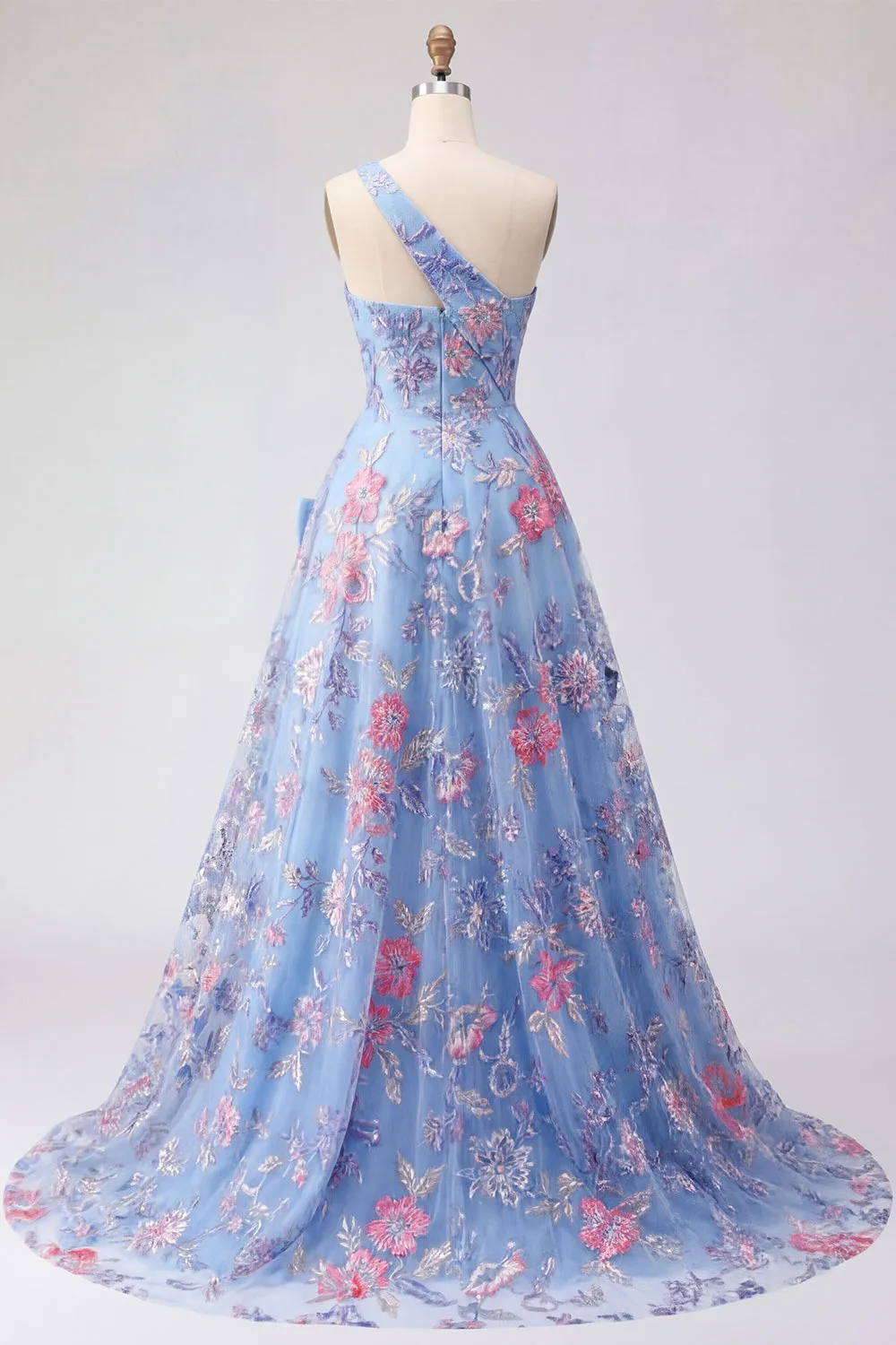 Blue One Shoulder A Line Appliqued Prom Dress with Slit sold by Zapaka product image thumbnail 2