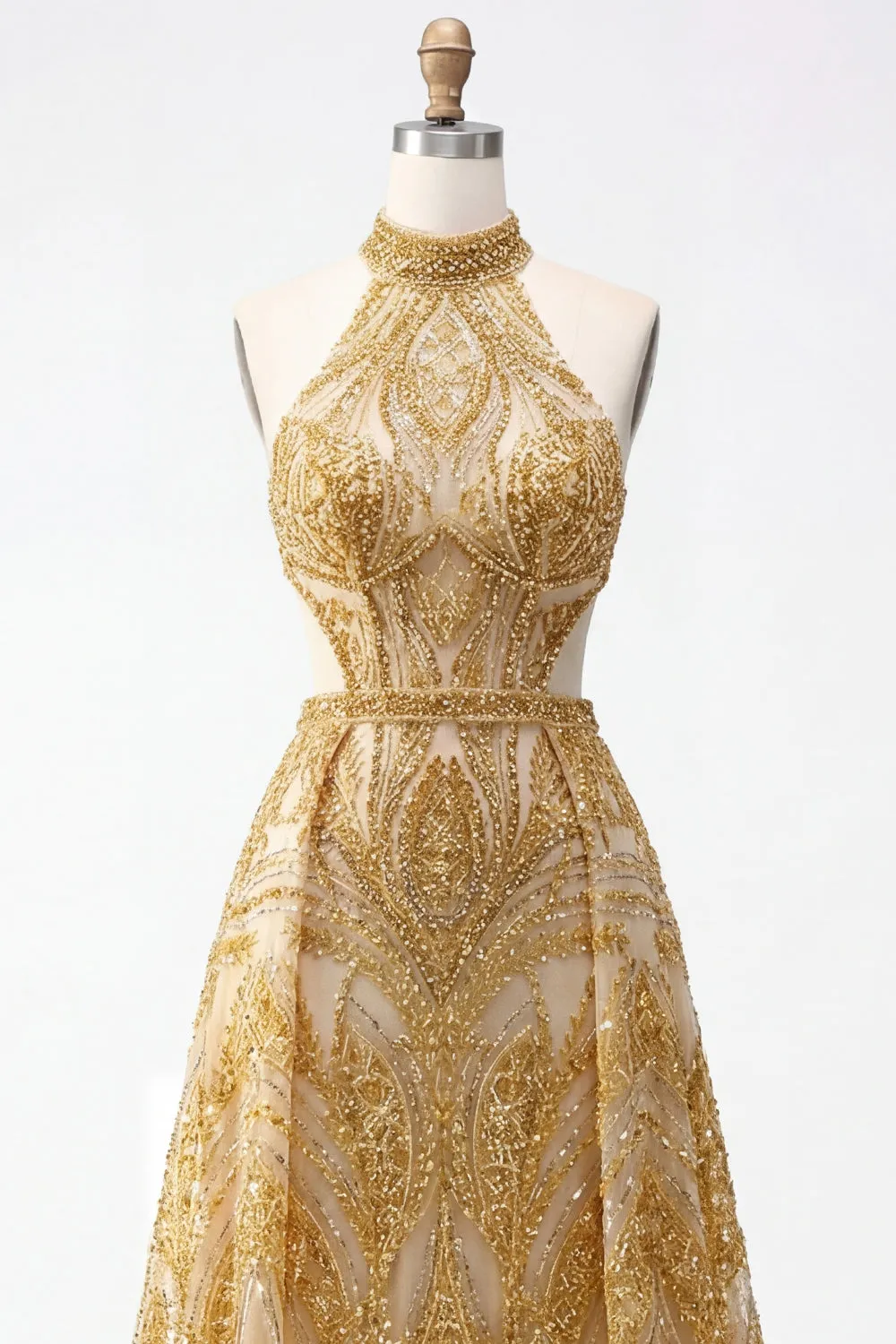 Sparkly Golden Halter A-Line Hollow Long Prom Dress with Beading sold by Zapaka product image thumbnail 5
